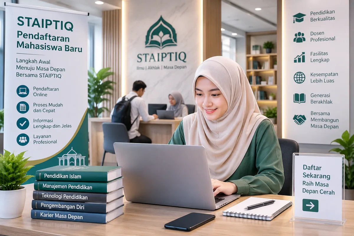 calon mahasiswa melakukan pendaftaran online STAIPTIQ melalui laptop