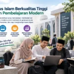 mahasiswa belajar bersama di lingkungan kampus Islam dengan pembelajaran modern