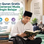 mahasiswa muda membaca Al Quran dalam kegiatan kuliah Quran gratis