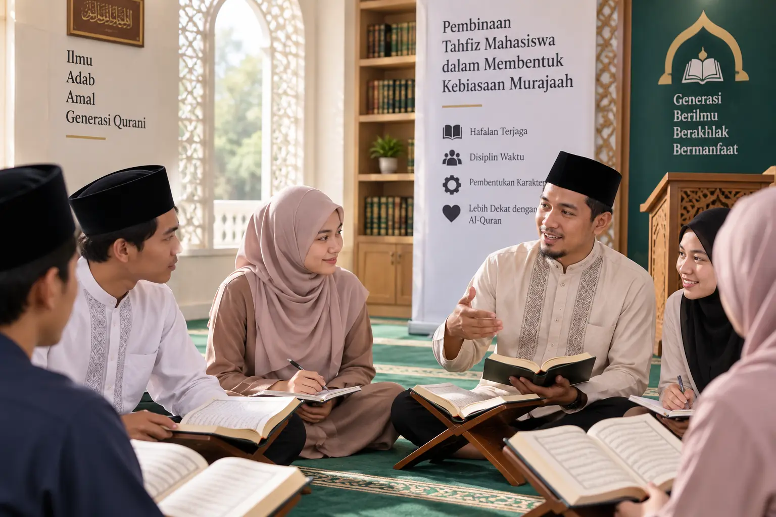 mahasiswa mengikuti pembinaan tahfiz dan murajaah Al-Quran bersama pembimbing